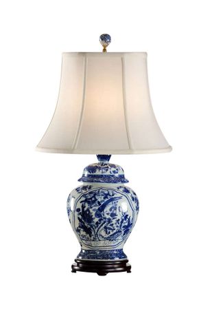 65151 Frederick Cooper 27in. Porcelain Fledgling Lamp with Silkette Shade and Hand Painted/Espresso Finish