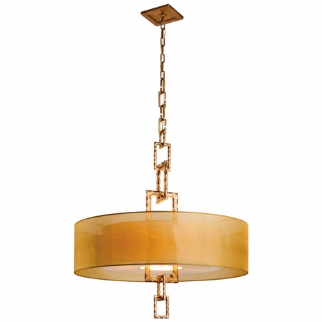 FF2876 Troy Hand-Worked Iron Interior Link 4Lt Pendant Large with Bronze Leaf Finish