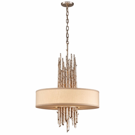 FF2895 Troy Hand-Worked Iron Interior Adirondack 4Lt Pendant Dining Medium with Silver Leaf Finish