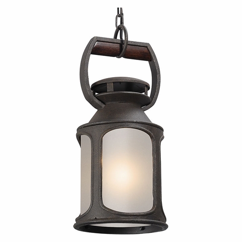 FL4517 Troy Solid Aluminum And Wood Exterior Old Trail 1Lt Pendant Led Medium with Centennial Rust Finish