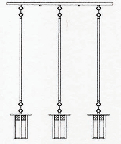 GICH-6L-3 Arroyo Craftsman Six-inch Glasgow Long-Body Three-Light In-Line Hanging Pendant