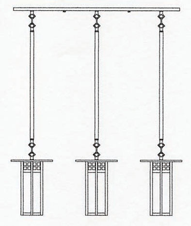 GICH-9L-3 Arroyo Craftsman Nine-inch Glasgow Long-Body Three-Light In-Line Hanging Pendant