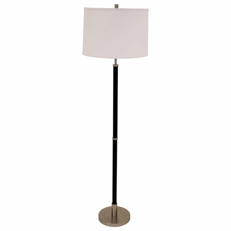 H503-SN House of Troy Hardwick six way floor lamp in satin nickel with black leather accents