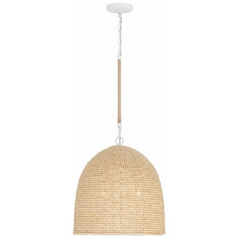 JSP-10533-MT Crystorama Jasper 3 Light Matte White + Natural Wood Pendant
