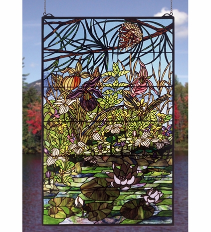 M50563-R Meyda Tiffany Woodland Lily Pond Art Glass Window (CLEARANCE ITEM)