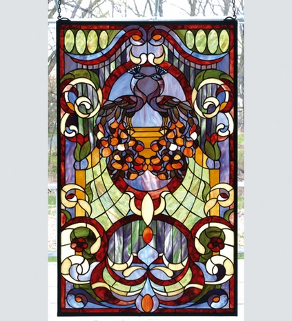 M79983 Meyda Tiffany Twin Peacock Victorian Estate Window