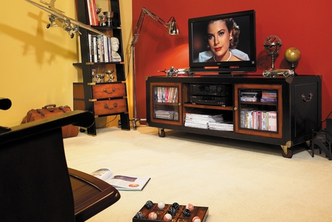 MF053 Authentic Models Campaign Theater Tv Console with Bronze Hardware