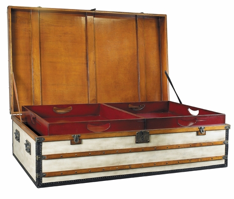 MF090 Authentic Models Large Canvas Covered Polo Club Trunk with Steamer Varnished Slats