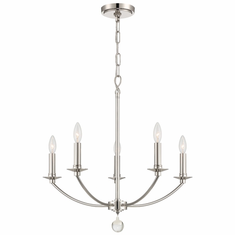 MIL-8005-PN Crystorama Mila 5 Light Polished Nickel Chandelier