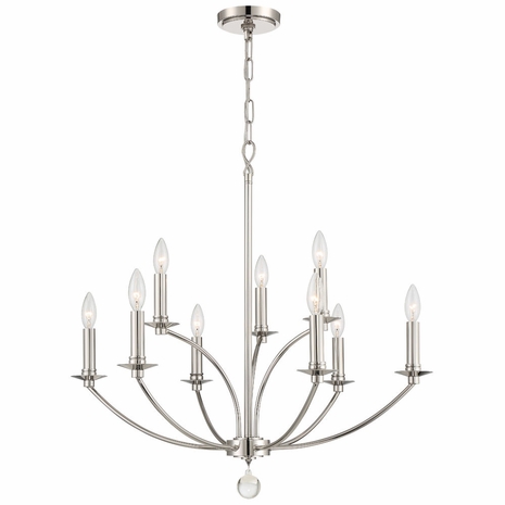 MIL-8009-PN Crystorama Mila 9 Light Polished Nickel Chandelier