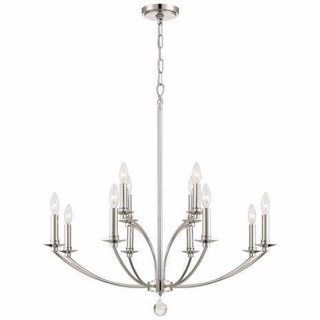 MIL-8012-PN Crystorama Mila 12 Light Polished Nickel Chandelier