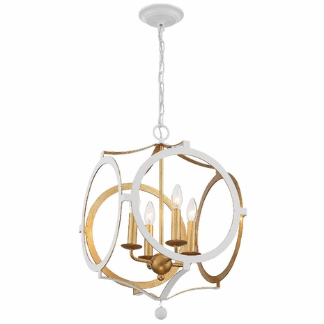 ODE-704-MT-GA Crystorama Odelle 4 Light Matte White + Antique Gold Chandelier