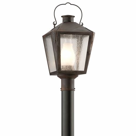 P3764NR Troy Solid Brass Exterior Nantucket 1Lt Post Lantern Medium with Natural Rust Finish