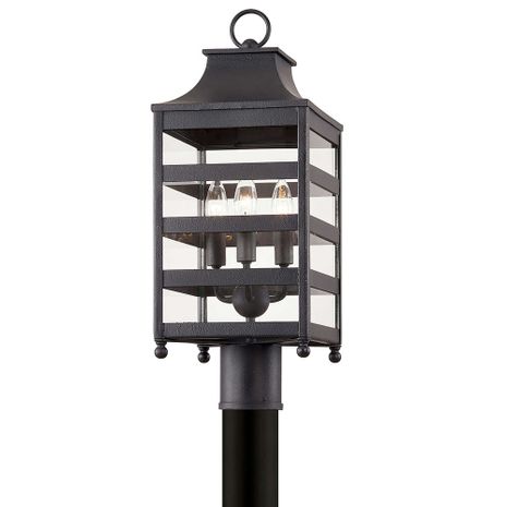 P7435 Troy Lighting Holstrom 3Lt Post with Forged Iron Finish