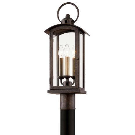 P7445-VBZ Troy Lighting Chaplin 3Lt Exterior Post Lantern with Vienna Bronze Finish