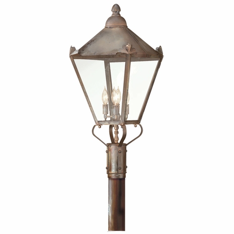 P8947NR Troy Solid Brass Exterior Preston 4Lt Post Lantern Large with Natural Rust Finish