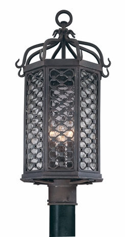 PF2375OI Troy Hand-Worked Iron Exterior Los Olivos 1Lt Post Lantern Fluorescent Medium with Old Iron Finish