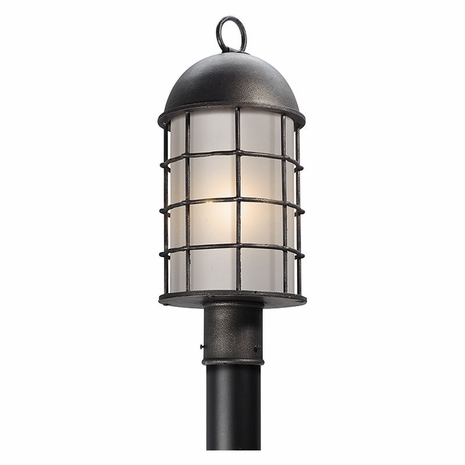 PF4435 Troy Hand-Worked Iron Exterior Charlemagne 1Lt Post Flourescent Medium with Aged Pewter Finish