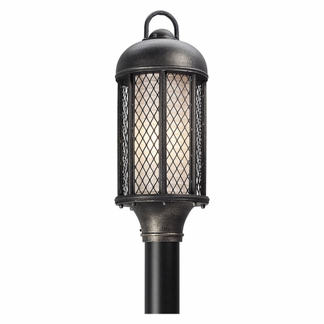 PF4485 Troy Hand-Worked Iron Exterior Signal Hill 1Lt Post Flourescent Medium with Aged Silver Finish