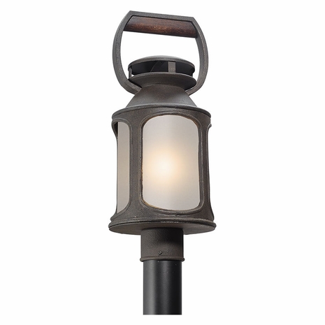 PL4515 Troy Solid Aluminum And Wood Exterior Old Trail 1Lt Post Led Medium with Centennial Rust Finish
