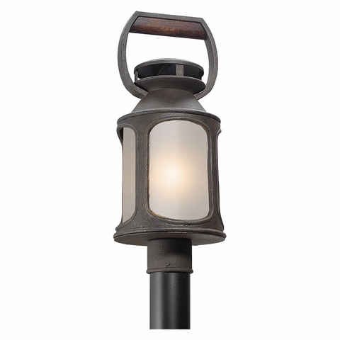 PL4515 Troy Solid Aluminum And Wood Exterior Old Trail 1Lt Post Led Medium with Centennial Rust Finish