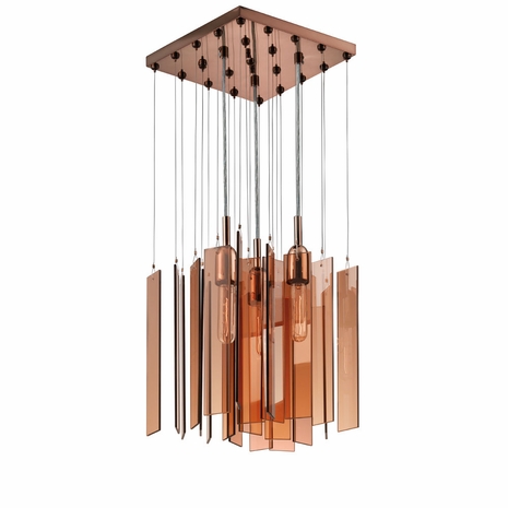 4645.02 Sonneman Chimes 3-Light Square Pendant with Mirror Bronze Finish