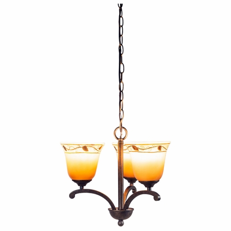 STH19109 Springdale 10W Garden Leaf 3-Light Hand Painted Art Glass Chandelier