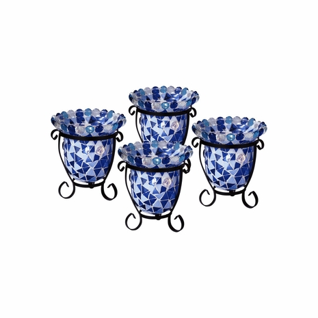 TC17039 Springdale 5.5H Blue Chip 4-Piece Mosaic Candle Holder Set (Candles Not Included)
