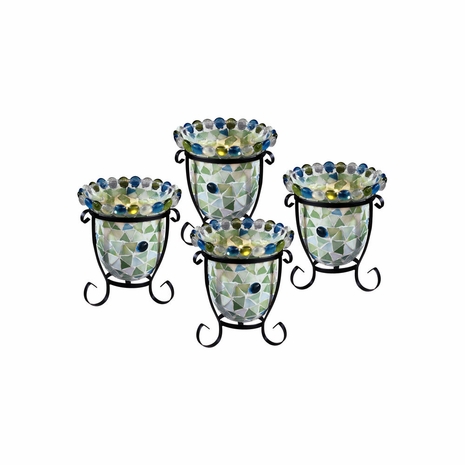 TC17040 Springdale 5.5H Facio 4-Piece Mosaic Candle Holder Set (Candles Not Included)