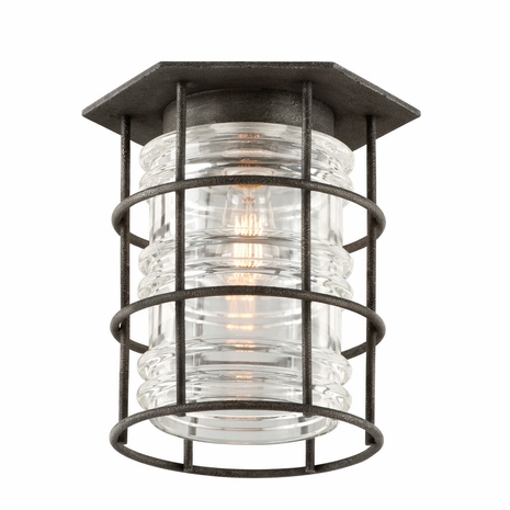 Troy Brunswick Exterior 1Lt Flush Mount Medium Base with Aged Pewter Finish