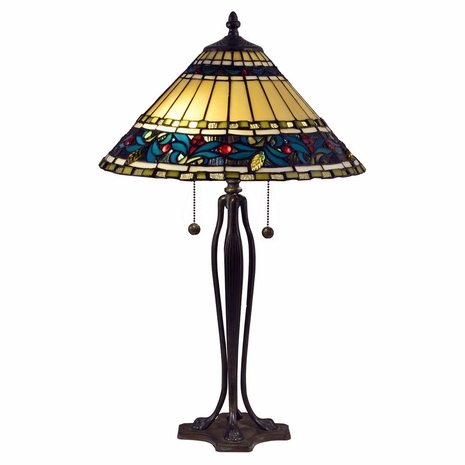 TT18190 Dale Tiffany Jeweled Leaves Tiffany Brass Table Lamp