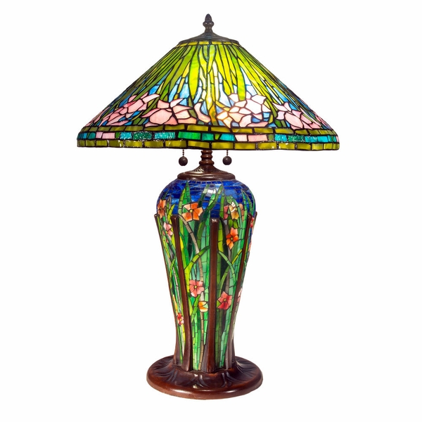 TT20037 Dale Tiffany Pink Glades Tiffany Mosaic Table Lamp