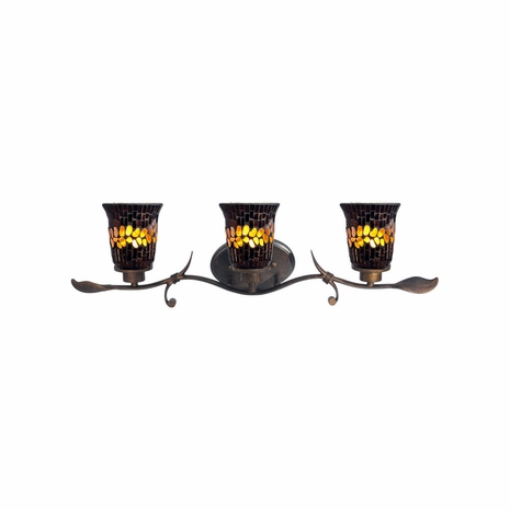 TW14173 Springdale 28.5W 3-Light Amber Shell Mosaic Art Glass Vanity Light