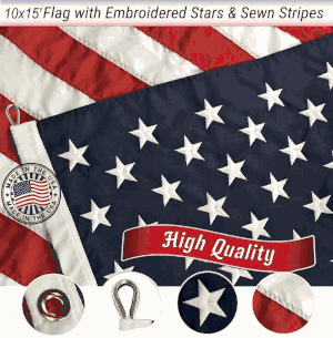 10'x15' Polyester American Flags<br>Made in USA