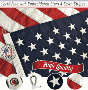 12'x18' Polyester American Flags<br>Made in USA