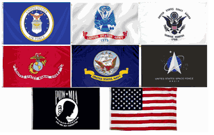Complete Military Flag Set - 1 of each Military Branch with a POW/MIA and US Flag - 8 Flags