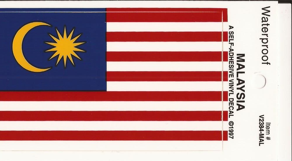 High Quality Wholesale 2 3/8" x 4" Rectangle Malaysia Flag Decal, Made
