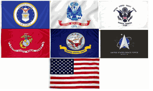 Military Flag Set - 1 of each Military Branch with a US Flag - 7 Flags