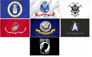 Military Flag Set - 1 of each Military Branch with a POW/MIA - 7 Flags
