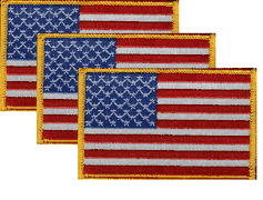 US Gold Border Left Hand Flag Patch<br>Pack of 3