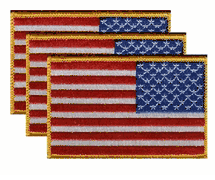 US Gold Border Right Hand Flag Patch<br>Pack of 3