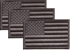 US Subdued Black and Silver Left Hand Flag Patch<br>Pack of 3