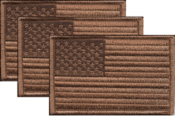 US Subdued Brown Left Hand Flag Patch<br>Pack of 3