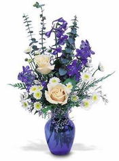Purple Flowers Blue Vase 