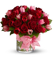rose and tulips in vase