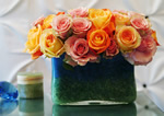 Roses  Multi-color  in Square Vase 