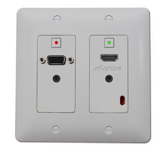 Aurora 2 Input HDBaseT Wall Plate (VGA & HDMI) - 230'/300' CAT Extender (Req. External DXE Rx) - Black  - DXW-2-B