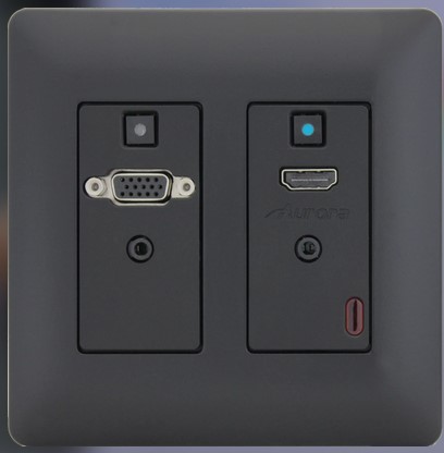Aurora 2 input HDBaseT� transmitter wall plate (330/600-ft VGA & HDMI, black) - DXW-2-B