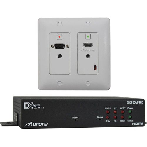 Aurora 2 Input HDBaseT Wall Plate (VGA & HDMI) - 230'' CAT Extender DXW HDBaseT Wall-Plate Kit - DXW-2-S1-B