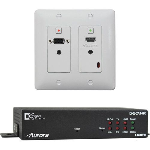 Aurora 2 Input HDBaseT Wall Plate (VGA & HDMI) - 230'' CAT Extender DXW HDBaseT Wall-Plate Kit - DXW-2-S1-W